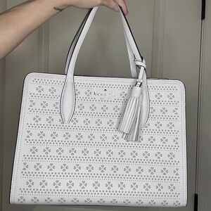 Kate Spade Rowe Perforated Top Zip Satchel - White Dove